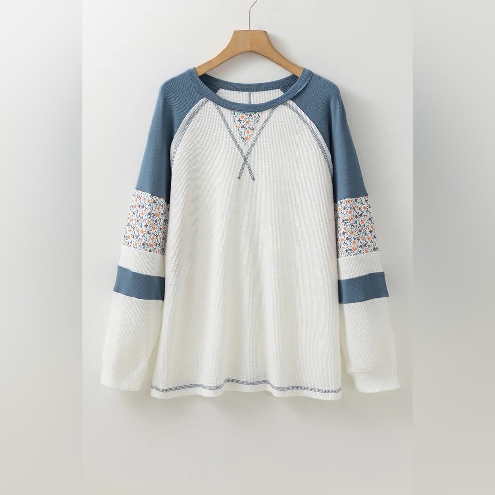 Like new POL patchwork waffle knit longsleeve top mixed media
